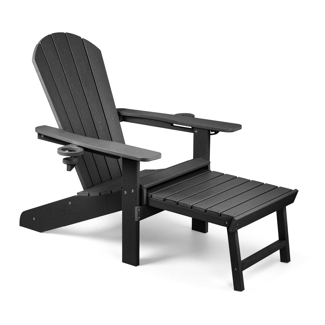 VonHaus Westport Black Adirondack Garden Chair With Footstool Black 78cm H X 74cm W X 128cm D